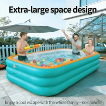 Extra Large Inflatable Swimming Pool, 3 Layer Thickened Foldable Family Pool For Backyard Garden Patio, Include A Pair Of Sunglasses As Well - Green Orange - View 5
