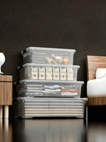 35L Large Capacity Underbed Storage Box, Optional Transparent / Grey Transparent Style, With Wheels And Clips, Fits Narrow Spaces, Dustproof And Moisture-Proof, Organized And Space-Saving - Multicolor - View 8