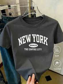Women's Short-Sleeved Printed T-Shirt, Spring Clothing, Holiday Outfit, Black For Summer, Beach Look, Vacation, Country Style, Women's Office Outfit. - 深灰色 - 查看 1