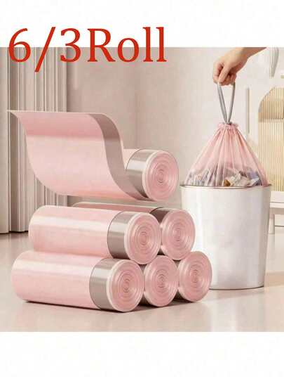 6/3 cuộn túi rác nhẹ cho phòng tắm, 1 gói túi rác nhỏ màu hồng, túi rác dùng một lần phù hợp cho thùng rác văn phòng và gia đình, túi nhựa phù hợp cho nhà bếp, phòng khách và sử dụng tại nhà