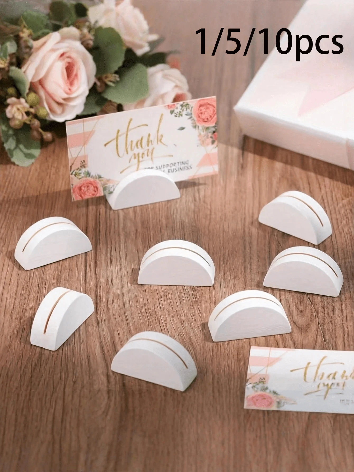 1/5/10pcs Wooden Semi-Circle Table Card Clips - Lightweight Semi-Circle Table Card Clips Suitable For Weddings, Parties, Banquets And Restaurants - Elegant Numbered Name Plates For Table Numbers, Menus And Photo Displays