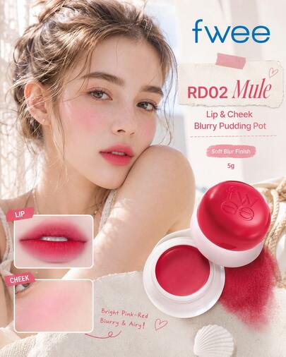 Fwee 1pc 5g Pink Red Pudding Cream Blush, Smooth Lip And Cheek Color For Beauty Lovers Sweet Berry Makeup #RD02 MULE