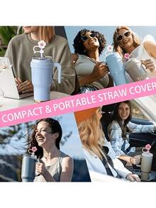 1Pc/2/3/4Pcs Flower Silicone Straw Cover Cap For Cup,Straw Topper 10mm 0.4in Dust-Proof Reusable Straw Tips Lids,Straw Tip Covers Gift For Party Decor - Pink - View 7