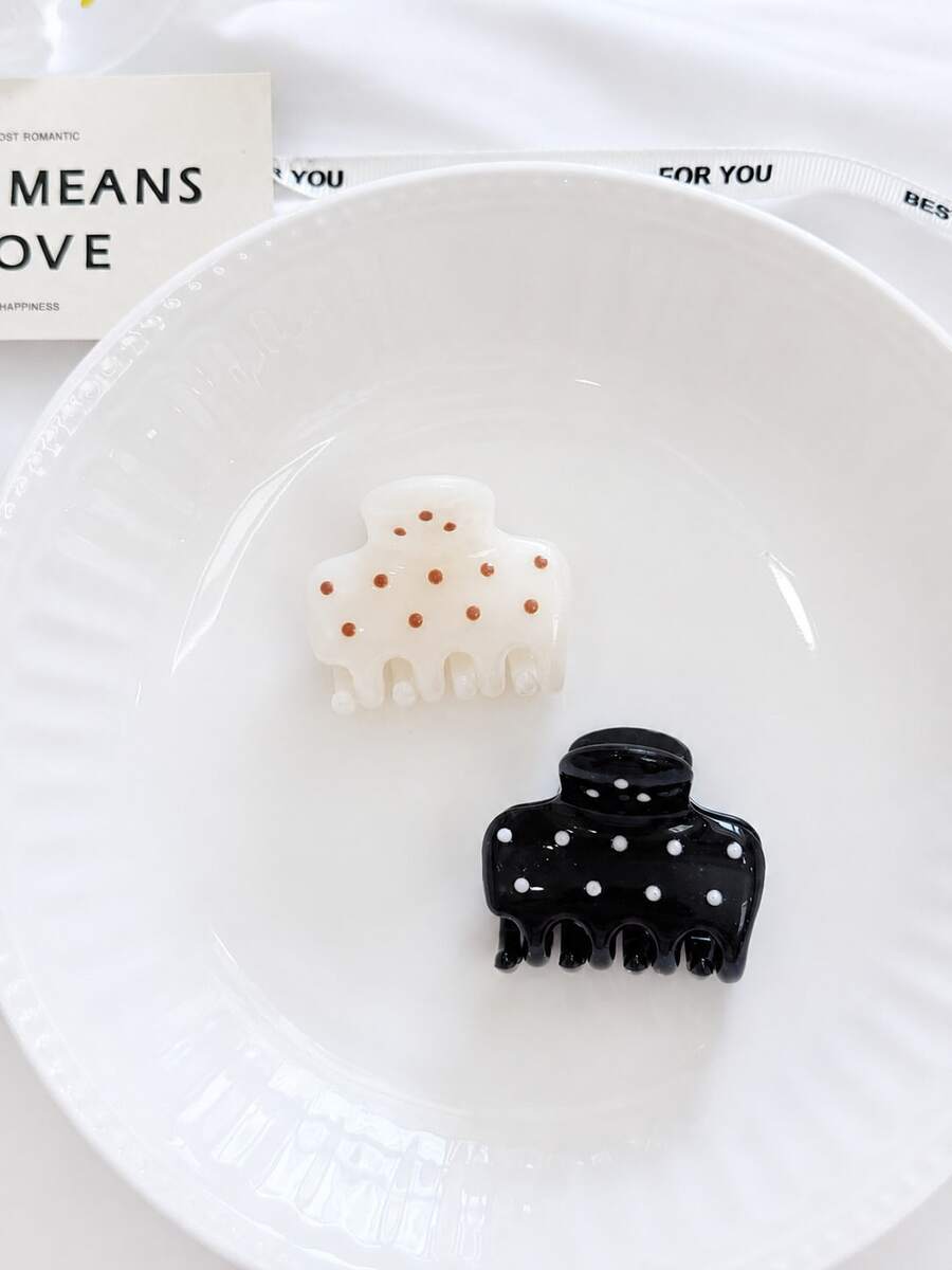2入/1入 女款迷你黑色圓點與白色圓點輕量塑料髮夾，時尚百搭，優雅簡約，純色髮爪，適合日常、休閒、派對、海灘、度假、髮型設計、洗臉/洗髮、化妝、服飾配件，秋季時尚髮爪，秋季髮飾，冬季髮夾，春季髮夾，夏季髮夾 - 彩色 - 查看 1