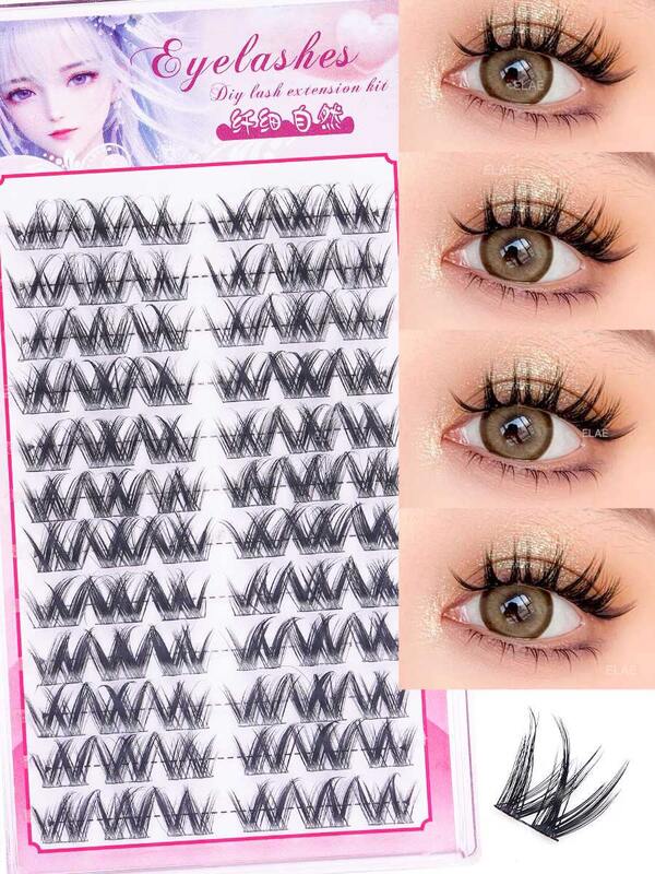DIY Lash Extension Wispy Cluster Lashes 72 Pcs (12 Rows) Soft Faux Mink Natural Look Manga Eye Sectional Design Lightweight & Comfortable Enlarging Eyes Makeup False Eyelashes For Daily/Beginners/Dating