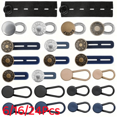 6/16/24Pcs Button Waist Extender, Multi-Size Adjustable Elastic Pants Button Extender, Seamless Flexible Denim Belt Extender