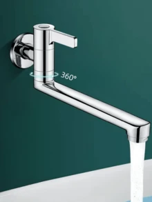 1pc Wall Mounted Stainless Steel Tap Extension Arm, Polished Single Handle Cold Water Faucet, 360° Rotatable Spout, 20-30cm Multi Size, Anti-Splash Sink Accessory - Multicolor - View 9