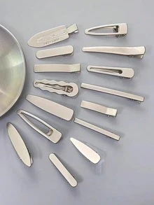 金属侧刘海发夹，时尚发饰，银色刘海夹套装，发爪，发夹，发卡，发卡 - 銀色 - 查看 11