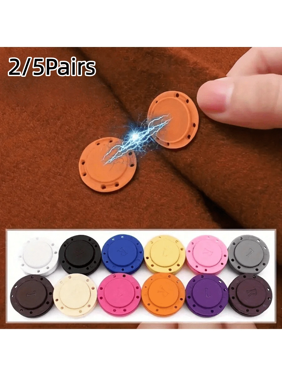 2/5Pairs Invisible Magnetic Snap Buttons - Black Plastic Sewing Buttons, Suitable For Jackets And Sweaters, Hidden Fasteners, Suitable For Garment Making