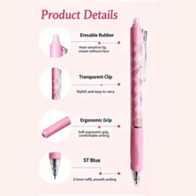 4/6pcs Erasable Blue Gel Pen Popular Pink Bow Push-Type Pen Quick-Drying Brush Smooth Student Neutral Pen, Back To School Supplies - Multicolor - View 3