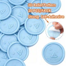 20入 3D 浮雕帆船圖案自黏式蠟封貼紙，適用於禮物、婚禮邀請函、信封封口 - 藍色 - 帆船-藍色 - 查看 2