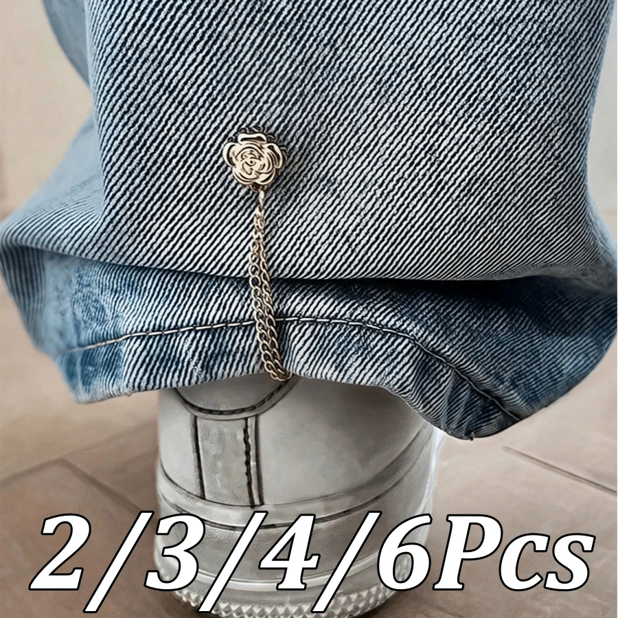 2个/3个/4个/6个玫瑰花形裤腿缩短纽扣，隐藏式纽扣设计防止裤子下垂，适用于牛仔裤和休闲裤