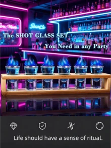 1pc 6-Slot Whiskey Glass Holder, Bamboo/Wood 4 Styles Optional, Straight/Curved 2 Styles, Party Bar Glass Storage Tray, Home White Spirit/Liquor Glass Display Rack, Desktop Storage Essential, Party Atmosphere Must-Have, Bar Commercial/Home Multi-Functional Cup Holder, Suitable For Whiskey/Tequila Lovers - Multicolor - View 3