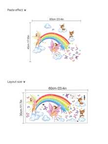 Rainbow Fairy Deer Wall Decal, Butterfly Cloud Floral Sticker, Home Wall Art Decor, Nursery Girls Room, Removable Self-Adhesive Room Art - Multicolor - View 13