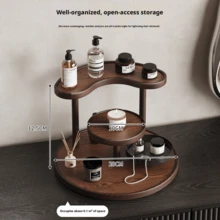 Estante de exhibición de cosméticos y perfumes de 3 niveles, estante de almacenamiento para tocador de baño, estante de almacenamiento de cuidado de la piel, organizador de bandeja redonda multicapa, adecuado para cuidado de la piel, perfumes, lápiz labial y cosméticos - estante de almacenamiento de encimera que ahorra espacio - Nuez - Ver 3