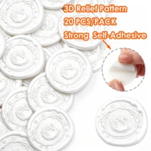20入 3D 浮雕天鵝湖圖案自黏式蠟封貼紙，適用禮物、婚禮邀請函信封，珍珠白 - 天鵝-珠光白 - 查看 11