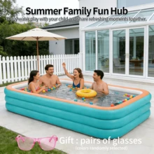 Extra Large Inflatable Swimming Pool, 3 Layer Thickened Foldable Family Pool For Backyard Garden Patio, Include A Pair Of Sunglasses As Well - Green Orange - View 2