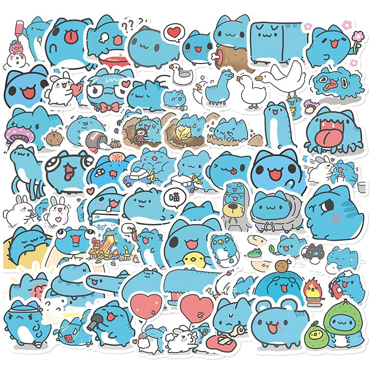 64入 Bugcat Capoo 動漫貼紙 - 可愛 Q 版 Bugcat 角色,自黏乙烯基貼花,適用於平板電腦、筆記型電腦、門、冰箱 - 不對稱形狀動漫裝飾 - 彩色 - 查看 1