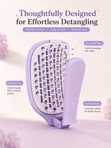 1pc Foldable Self-Cleaning Anti-Tangle Comb, Push-To-Release Hair Easy Clean Ventilated Comb, Suitable For Wet And Dry Hair, Scalp Massage During Shower, Home And Travel Comb For Women, Men And Teens - Multicolor - View 2