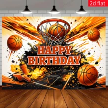 1pc Basketball Theme Birthday Backdrop, Basketball Hoop & Whistle Pattern, Birthday Party, Sports Theme, Holiday Celebration, Event Decoration, Outdoor Yard Decor, Indoor & Outdoor Decor, Photography Backdrop - A - View 7