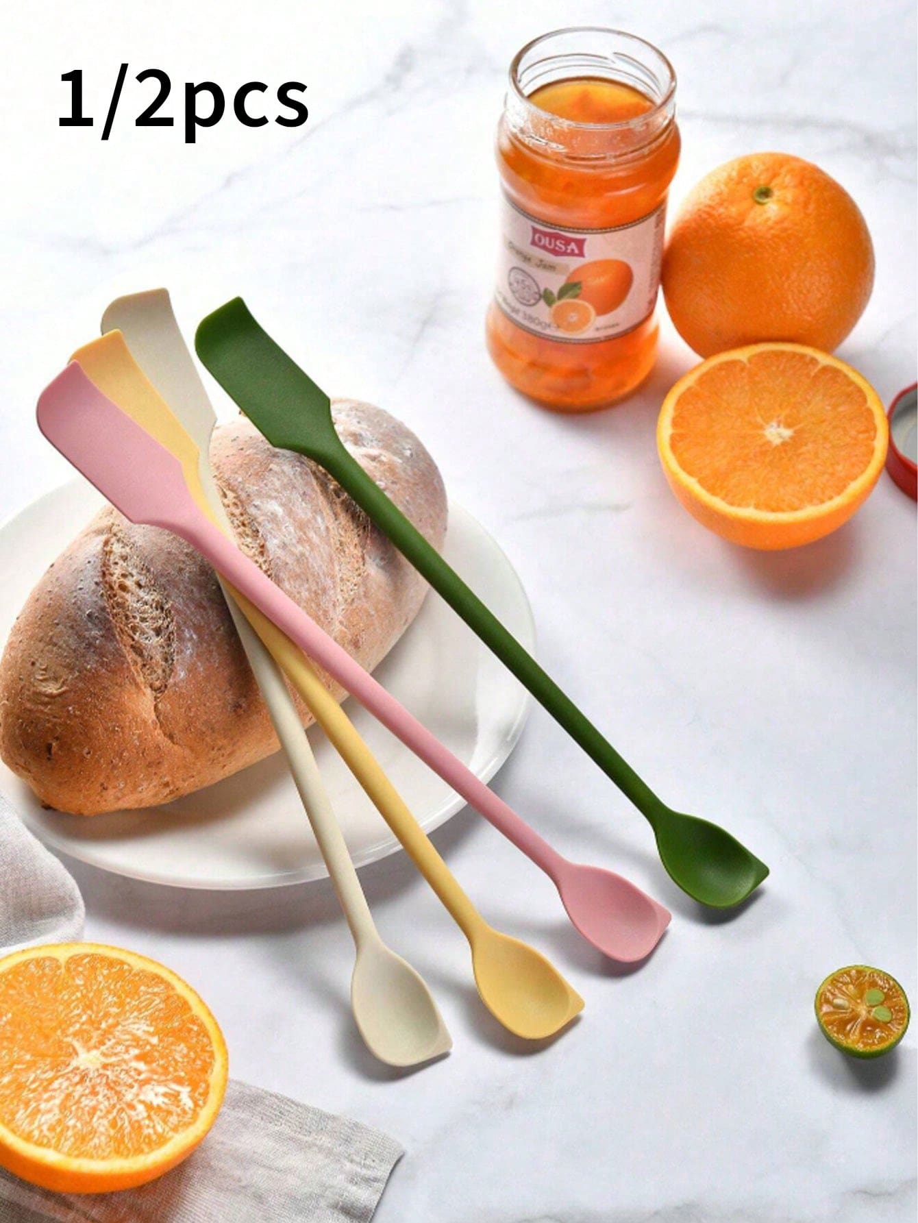 2-In-1 Multifunctional Silicone Butter Scraper/Jam Spoon, Double-Headed Design, Can Clean Peanut Butter Jars, Kitchen Tool, Suitable For Cream, Cooking, Etc. - Multicolor - View 1