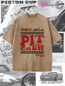 Disney IP Collaboration Cars Lightning McQueen Print Men's T-Shirt With Crew Neck And Short Sleeves, Relaxed Fit! Summer Clothing For Men, Cotton T-Shirt With Graphic Print, Suitable For Everyday Wear, Leisure And Sports. - 咖啡棕 - 查看 1