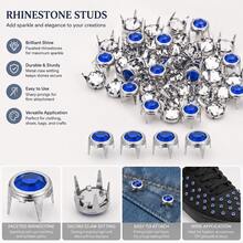 60pcs Rhinestone Rivets, 6mm Round Crystal Claw Studs Punk Spiked Decorative Rivets, Suitable For DIY Leather Craft Fabric Clothes Belt Bag Shoe Accessories, Silver/Blue - Dark Blue Brick DIY Multi-piece Set - View 2