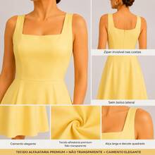 Women's Midi Dress With Square Neckline And Defined Waist | Elegant Midi Dress | Tailored Style | Defined Waist - 黃色 - 查看 3