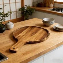 1 pieza Tabla de pizza con mango, herramienta de cocina multifuncional para hornear, servir y cortar, decoración elegante para el hogar y regalo práctico y romántico para parejas, adecuado para todas las festividades, accesorio de cocina - Ver 2
