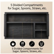 Manovix Organizer Bar Kopi Kayu Hitam Gaya Rumah Pertanian – Penyimpanan Multifungsi untuk Sudut Kopi & Kotak Teh. Tersedia dalam 1 atau 2 Tingkat. Desain Pegangan yang Ramping, Organizer Stasiun Kopi yang Sempurna untuk Meja Dapur & Dekorasi Kantor. - Kayu - View 4