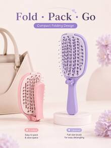 1pc Foldable Self-Cleaning Anti-Tangle Comb, Push-To-Release Hair Easy Clean Ventilated Comb, Suitable For Wet And Dry Hair, Scalp Massage During Shower, Home And Travel Comb For Women, Men And Teens - Multicolor - View 7