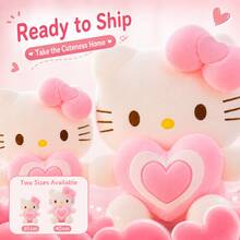 Hasbro 1 pieza Muñeca de peluche Sanrio Hello Kitty abrazando un corazón, muñeca de gato con lazo lindo, regalo de cumpleaños para niñas, almohada de peluche de gato KT con forma de corazón, 30/40cm decoración del hogar, muñeca de consuelo - Multicolor - Ver 6