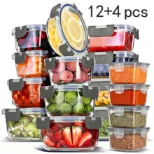32 - teiliges Glasspeicherset für Lebensmittel (16 Glasschalen + 16 Deckel) mit verbesserten Rastdichtdeckeln – luftdichte Lunchbox, geeignet für Mikrowelle/Ofen/Kühlschrank/Geschirrspüler (Grau) - Grau - Übersicht 3