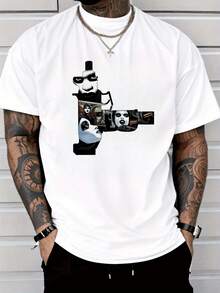 Men's Summer Short Sleeve T-Shirt, Plus Size, Y2K Style, 100% Cotton, "Dead  Gangster" Movie Print, 200g Heavyweight Cotton T-Shirt For Halloween - 白色 - 查看 1