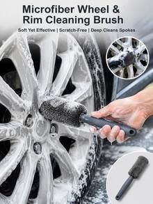 Cepillo de limpieza de ruedas y neumáticos de coche con cerdas suaves de microfibra que no dañan la pintura; una herramienta de limpieza profunda para grietas y áreas difíciles de alcanzar. - A - Ver 2