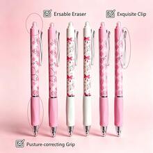 4/6pcs Erasable Blue Gel Pen Popular Pink Bow Push-Type Pen Quick-Drying Brush Smooth Student Neutral Pen, Back To School Supplies - Multicolor - View 6