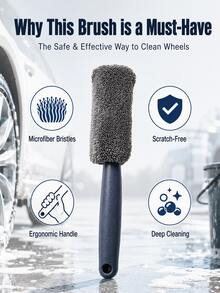 Cepillo de limpieza de ruedas y neumáticos de coche con cerdas suaves de microfibra que no dañan la pintura; una herramienta de limpieza profunda para grietas y áreas difíciles de alcanzar. - A - Ver 10