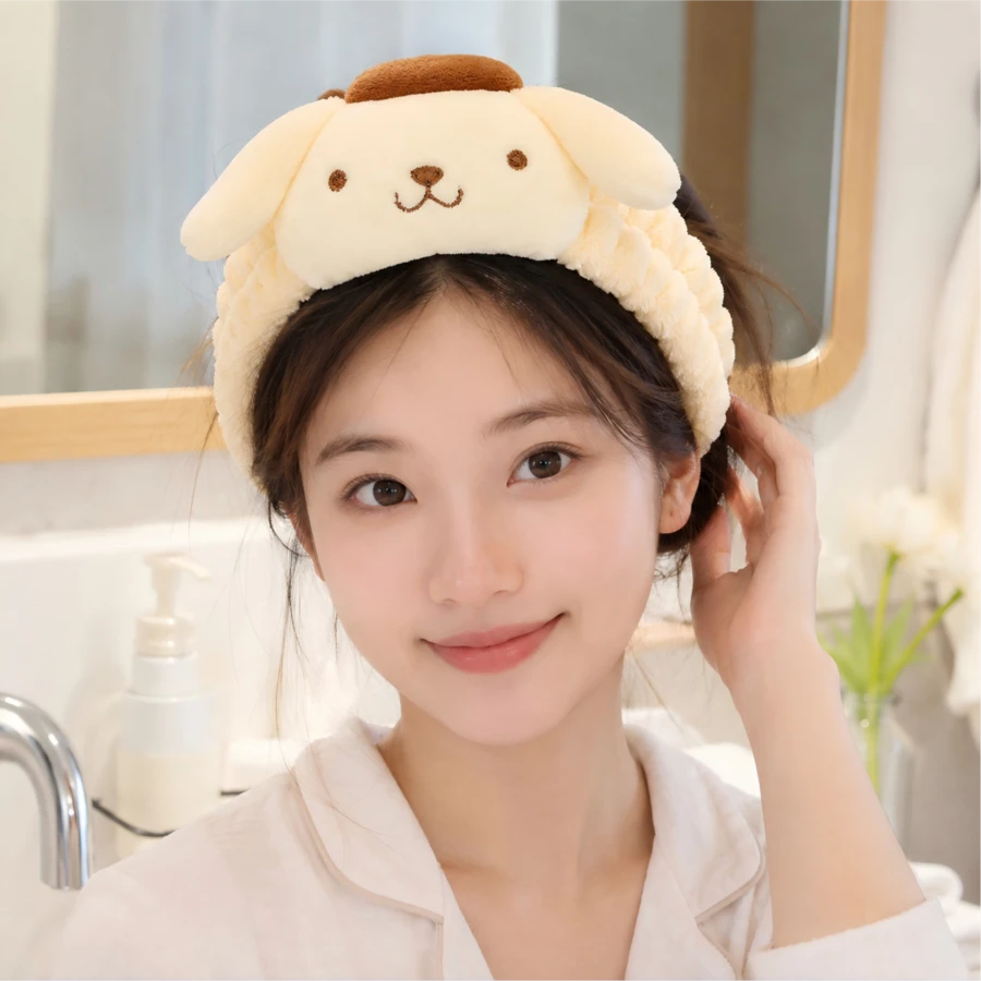 Pompompurin MINISO Sanrio 毛絨髮圈 可愛角色彈性髮帶 返校季日常護膚必備女性配件 - 黃色 - 查看 1