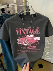 Women's Short-Sleeved Printed T-Shirt, Spring Clothing, Holiday Outfit, Black For Summer, Beach Look, Vacation, Country Style, Women's Office Outfit. - 深灰色 - 查看 1