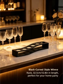 1pc 6-Slot Whiskey Glass Holder, Bamboo/Wood 4 Styles Optional, Straight/Curved 2 Styles, Party Bar Glass Storage Tray, Home White Spirit/Liquor Glass Display Rack, Desktop Storage Essential, Party Atmosphere Must-Have, Bar Commercial/Home Multi-Functional Cup Holder, Suitable For Whiskey/Tequila Lovers - Multicolor - View 8