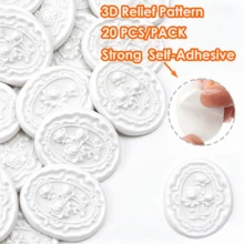 20入 3D 浮雕花卉圖案自黏式蠟封貼紙，適用於禮物、婚禮邀請函、信封封口－珍珠白 - 花-珠光白 - 查看 4