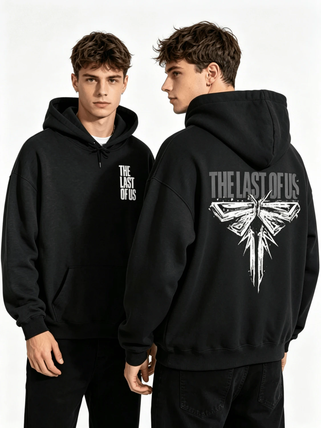 EWH Aged Washed Cotton Crew Neck 270g Double-Sided Printing The Last Of Us Firefly Logo & Game Text Graphic Y2k,Soulja,Concert,Halloween,Gothic,Vintage,Streetwear Graphic,009-AB - 黑色 - 查看 1