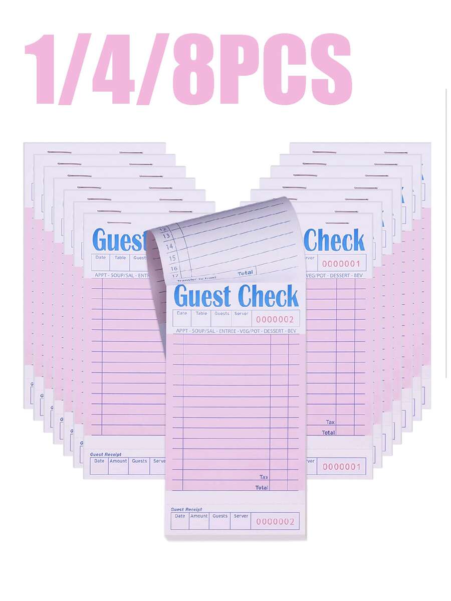 1/4 Pack Pink Customer Check Bill Book, Suitable For Waiters/Waitresses, Server Notepad, Restaurant Billing Paper, 50 Sheets Per Pack, 200 Sheets Total - Multicolor - View 1
