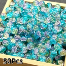 50顆 8mm 水晶玻璃珠 北極光藍色 裂紋圓珠 DIY 手工珠寶 手鍊項鍊耳環製作 - 彩色 - 查看 26