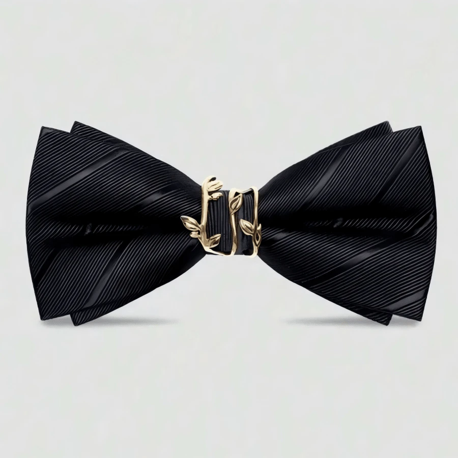 Fashionable Men's Metal Branch Embellished Bow Tie, Suitable For Groom Wedding Banquet Party, Suit Accessory, Striped Black Bow Tie - Black - View 1