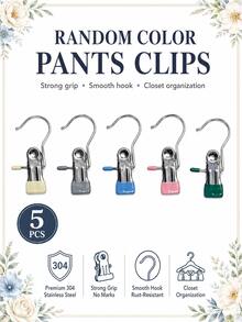 Premium Stainless Steel Clothes Clips, Adjustable Metal Pants Hanger With Clips, Laundry Pegs With Hooks, Portable Hanging Clothes Clips For Clothing Decoration, Holiday Decor, Pants And Skirt Hanger With Clips, Spring, Minimalist, Summer Tops - Multicolor - View 19