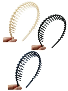 3 Pcs Simple New Color Wave Toothed Plastic Headband Hairband - Multicolor - View 12