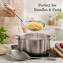 Stainless Steel Strainer + Large Frying Scoop, 2-In-1 Pasta Strainer And Frying Scoop, Kitchen Accessories, Essential Kitchen Tool Gift, Space-Saving Kitchen Storage, Christmas Kitchen Gift - Silver - View 4