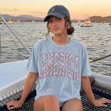 Retro America 4th Of July Shirt Preppy Fourth Of July Tshirt  Oversized USA Tee Aesthetic Patriotic Shirt Comfort Colors2026-Summer Outfits For Women - 薄荷藍 - 查看 1