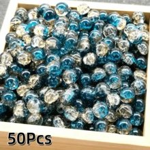 50顆 8mm 水晶玻璃珠 北極光藍色 裂紋圓珠 DIY 手工珠寶 手鍊項鍊耳環製作 - 彩色 - 查看 24